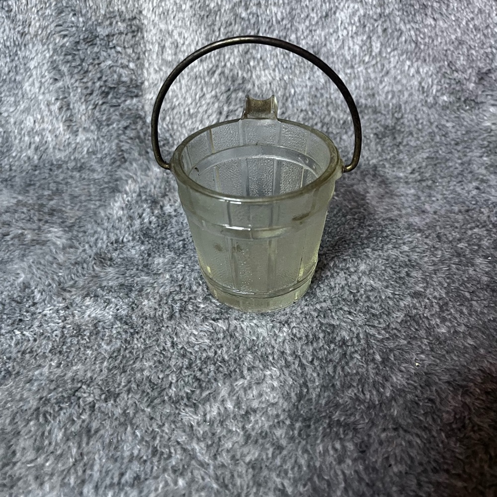 Vintage Clear  Glass Bucket With Handle Trinkets Toothpick